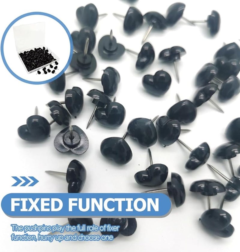 دبابيس ضغط سوداء على شكل قلب 200 قطعة دبابيس صغيرة للوحة الفلين خريطة مكتب مدرسة - Image 5